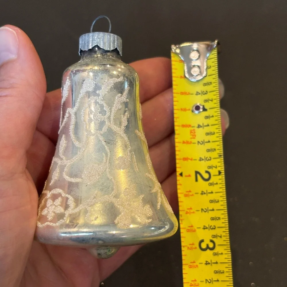 Shiny Brite Vintage Bell Ornament Silver Mercury Glass Mica Stencil 3in